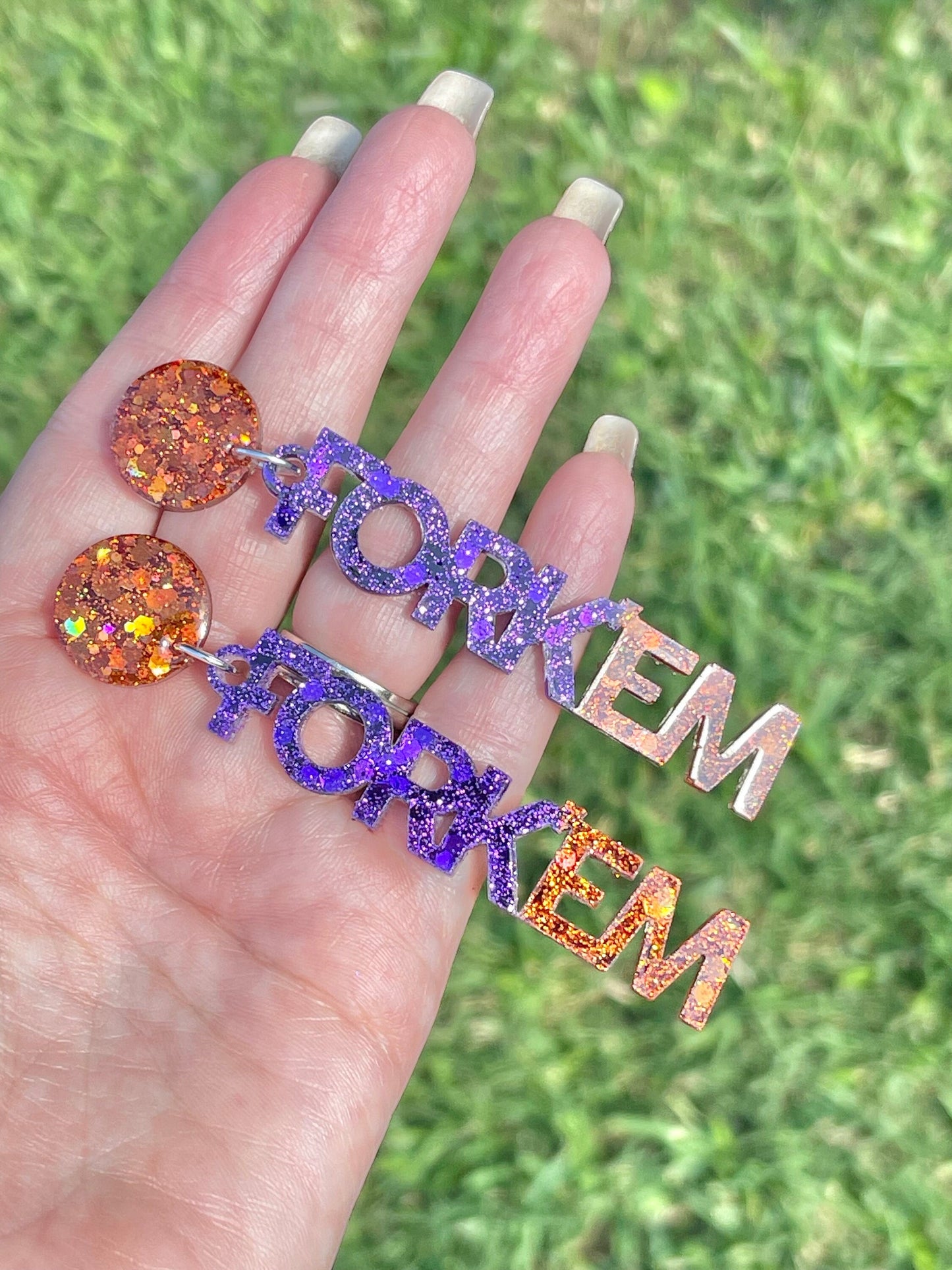 Fork 'em Game Day glitter resin earrings