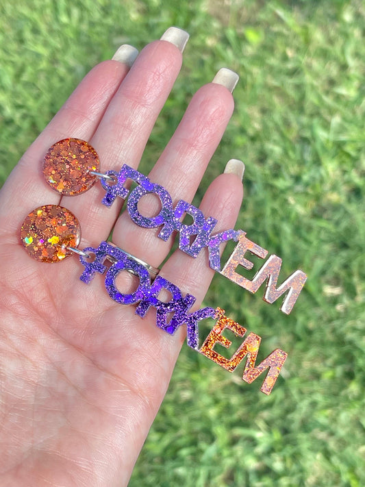 Fork 'em Game Day glitter resin earrings