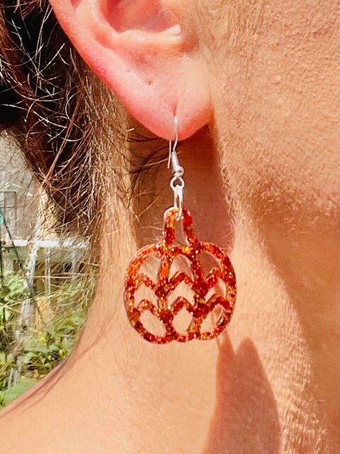 Glitter resin Chevron pumpkin earrings - multiple colors - resin earrings - handcrafted - handmade jewelry