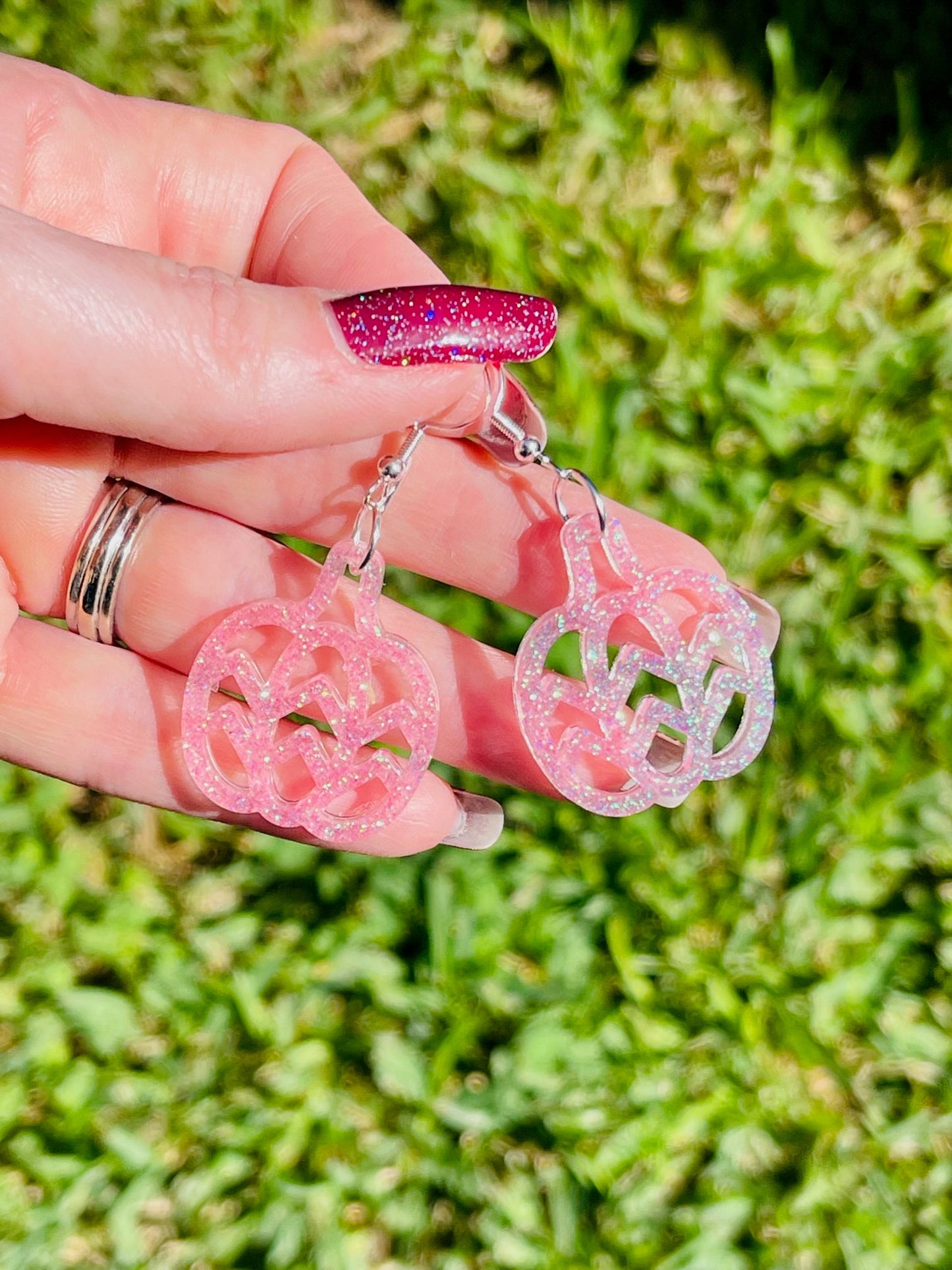 Glitter resin Chevron pumpkin earrings - multiple colors - resin earrings - handcrafted - handmade jewelry