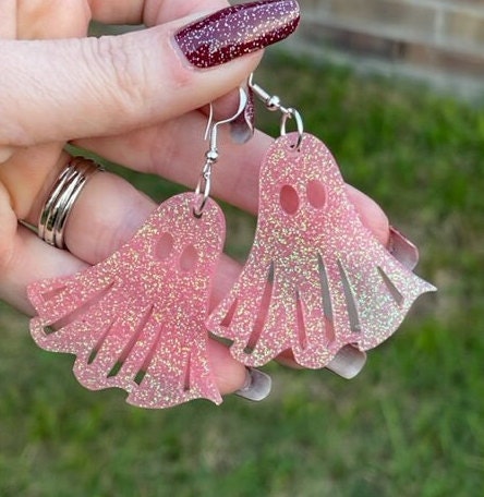 Cute Halloween Ghost Earrings - Hauntingly Adorable!  Glitter resin handmade jewelry