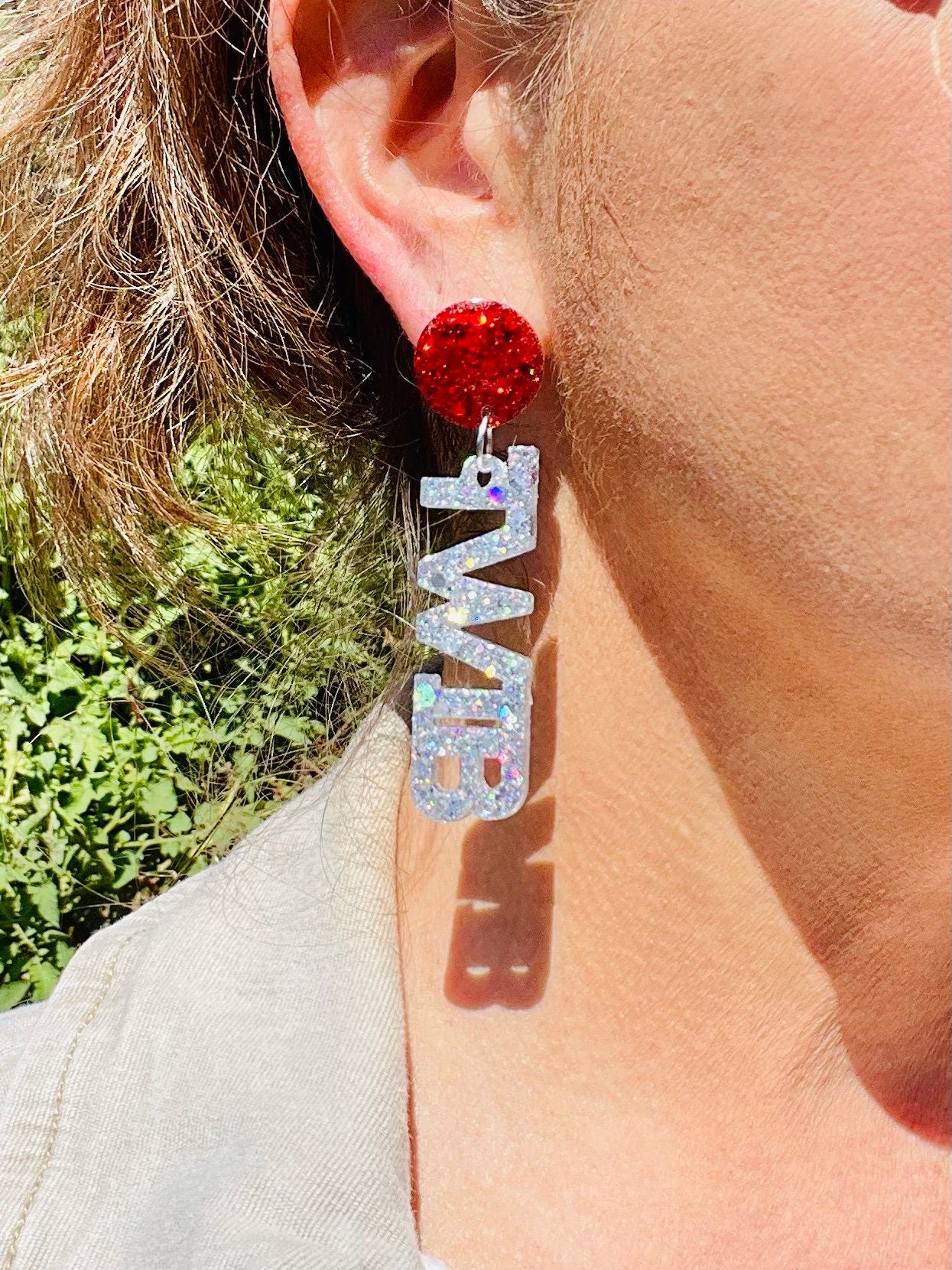 TWIB earrings - Texas Women in Business glitter resin earring - handmade jewelry