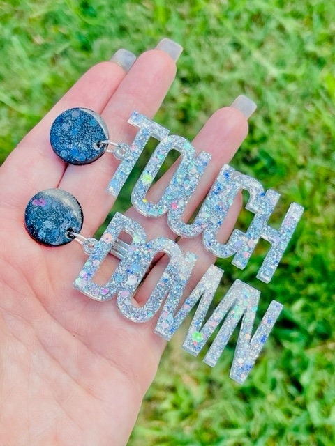 Touch Down Game Day Earrings, High School College Football Team Name Earrings, Spirit Wear Gear - handmade jewelry