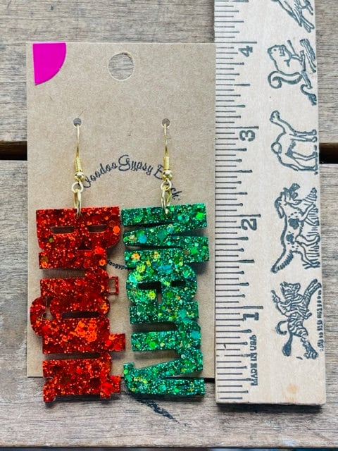 Merry and Bright Christmas resin earrings