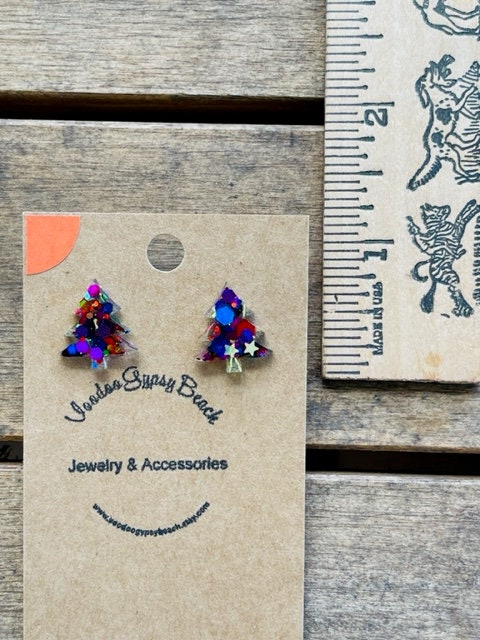 Christmas tree stud earrings- Multiple colors available - Xmas resin jewelry