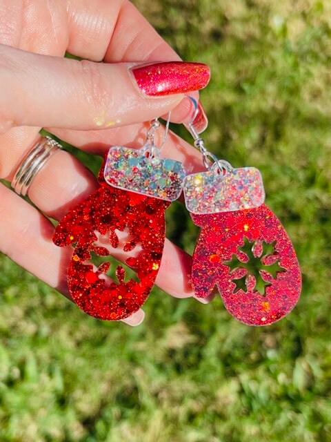 Christmas Mittens resin earrings - traditional & pastel colors