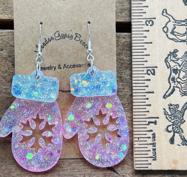 Christmas Mittens resin earrings - traditional & pastel colors