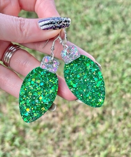 Christmas bulb resin earrings- Multiple colors available - Xmas light jewelry
