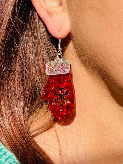 Christmas Mittens resin earrings - traditional & pastel colors