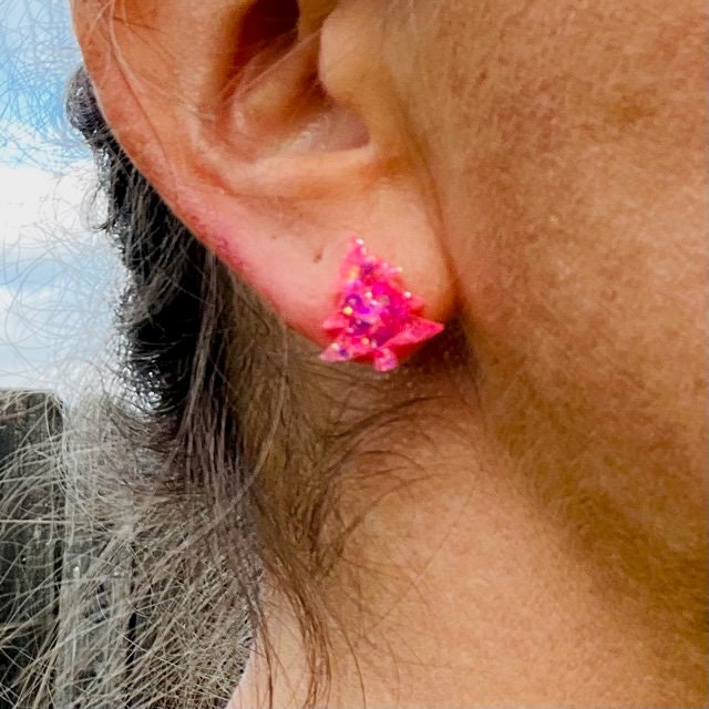 Christmas tree stud earrings- Multiple colors available - Xmas resin jewelry