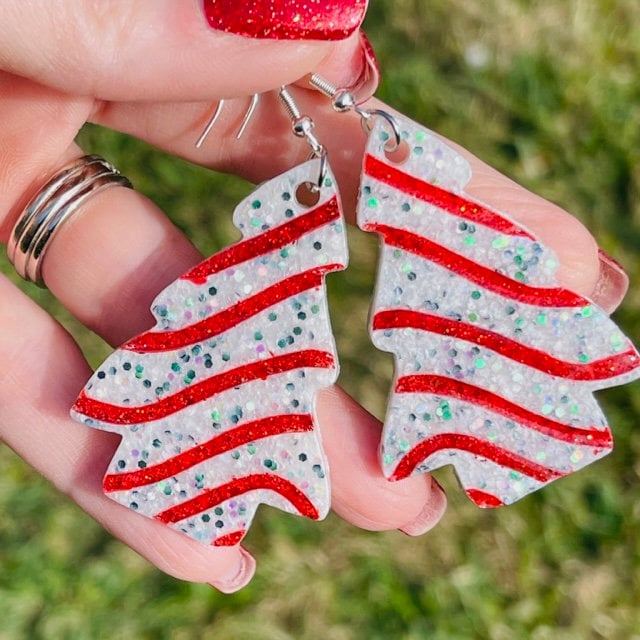 Christmas tree cake resin earrings - 2 styles and 2 sizes available - handmade jewelry