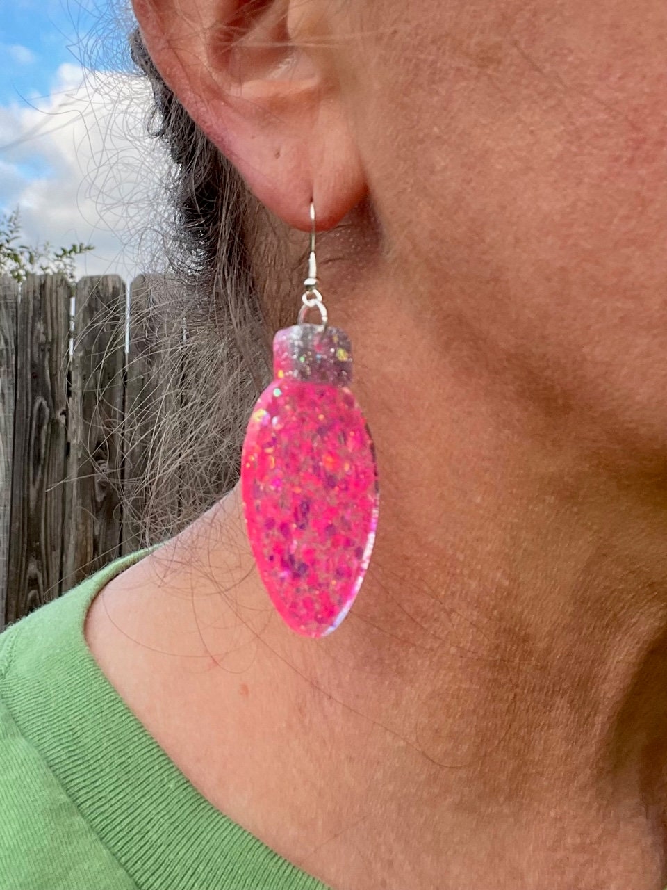 Christmas bulb resin earrings- pink lightbulb earring - Xmas light jewelry