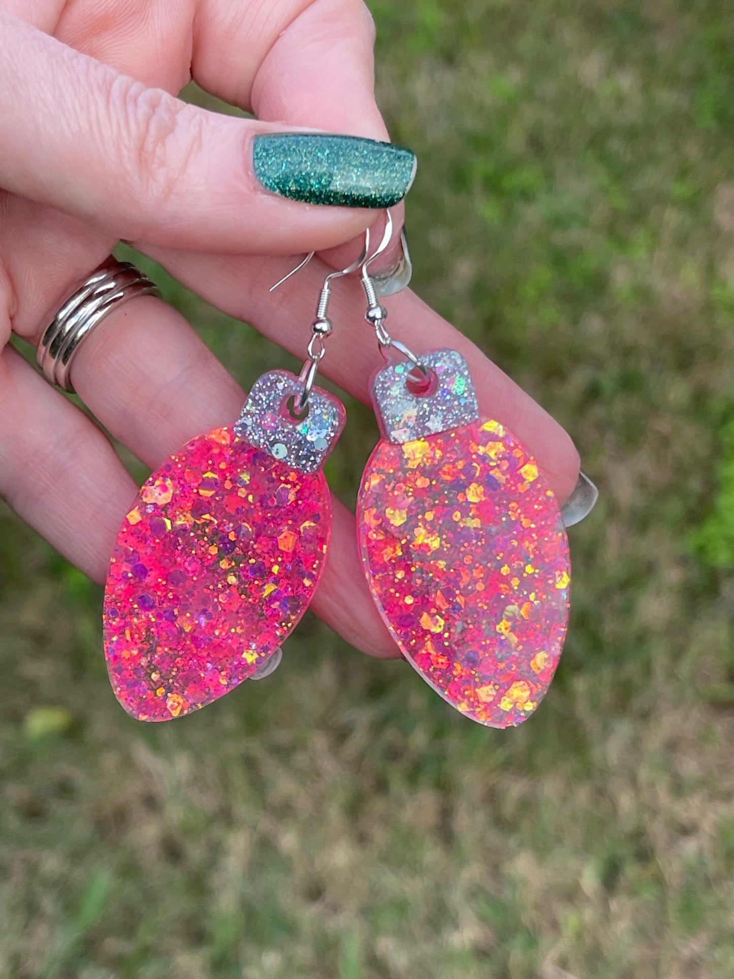 Christmas bulb resin earrings- pink lightbulb earring - Xmas light jewelry