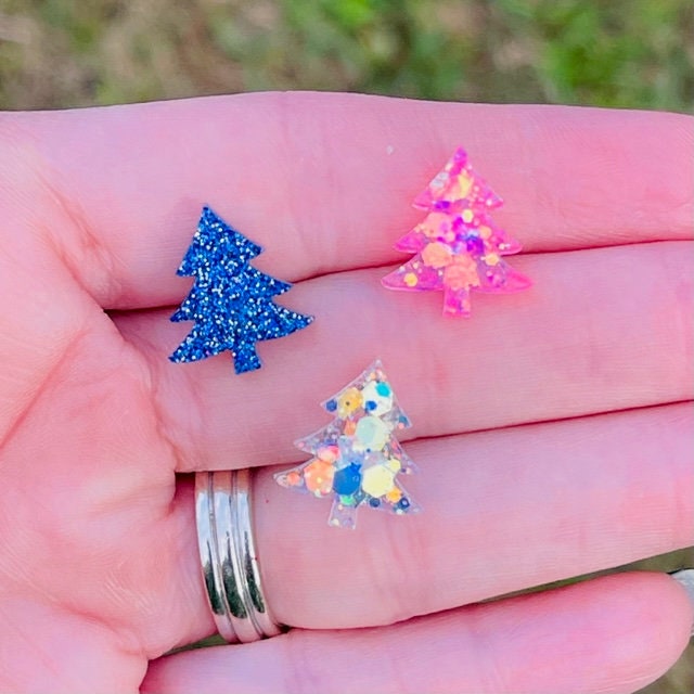Christmas tree stud earrings- Multiple colors available - Xmas resin jewelry