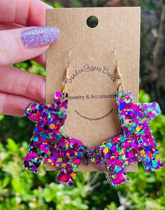 Pinata glitter resin Earrings, Cinco de Mayo Earring - hand made jewelry