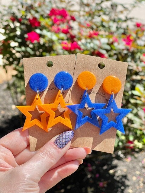 Star dangle resin earring - Game day earrings - handmade jewelry - gift for her