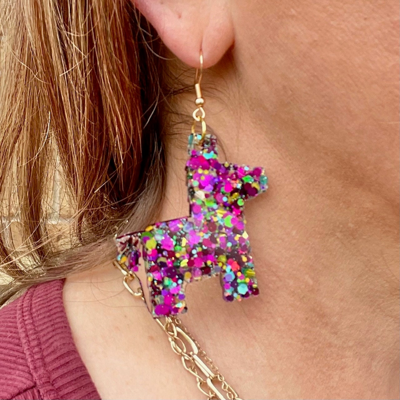 Pinata glitter resin Earrings, Cinco de Mayo Earring - hand made jewelry