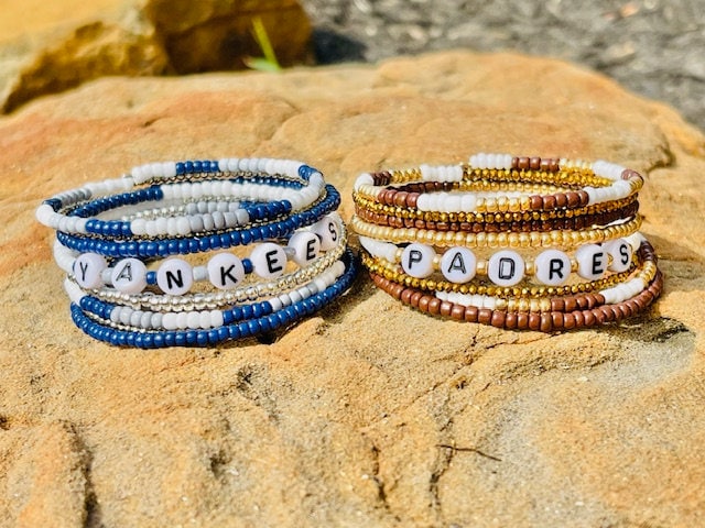 Custom beaded memory wire wrap bracelet with team name/choice of word(s)