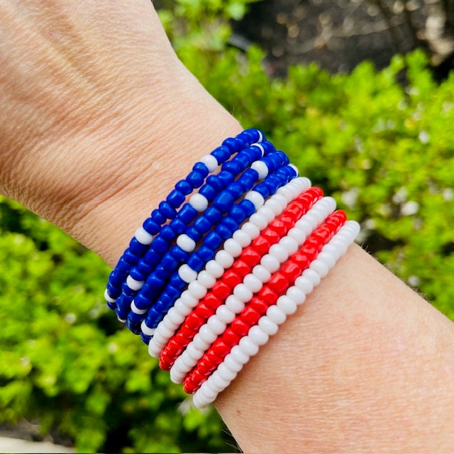 Patriotic Flag beaded memory wire wrap bracelet