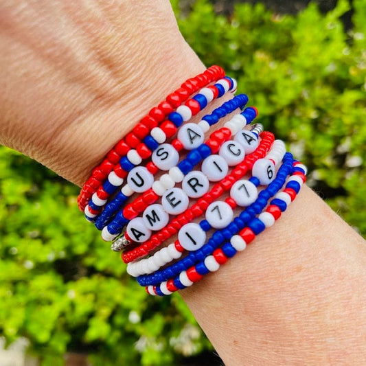 Custom Patriotic beaded memory wire wrap bracelet