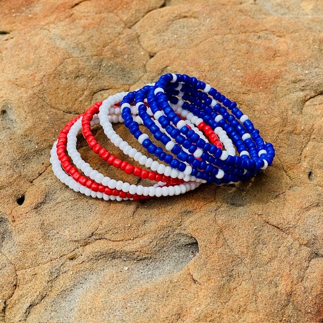 Patriotic Flag beaded memory wire wrap bracelet