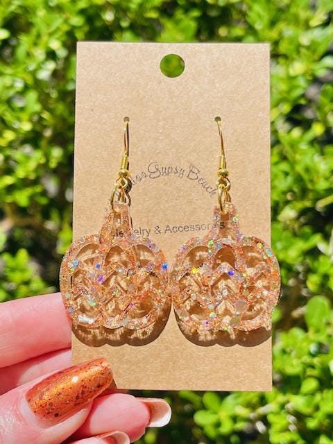 Glitter resin Chevron pumpkin earrings - multiple colors - resin earrings - handcrafted - handmade jewelry