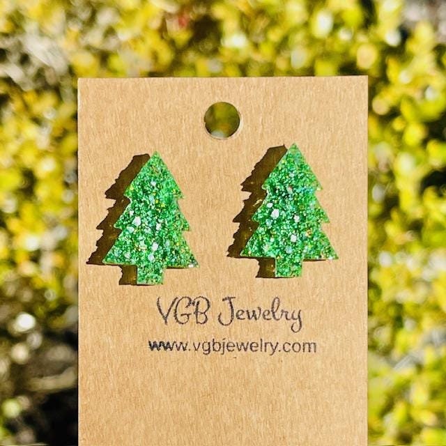 Druzy style Christmas tree stud earrings - Xmas resin jewelry