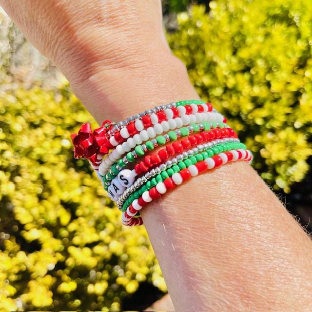 Beaded Christmas  spiral memory wire wrap bracelet