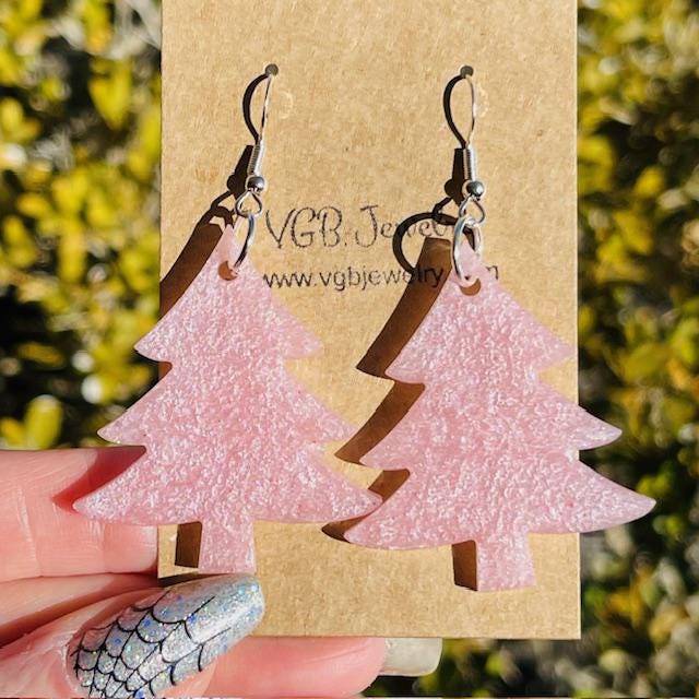 Christmas tree resin earrings - Multiple colors available