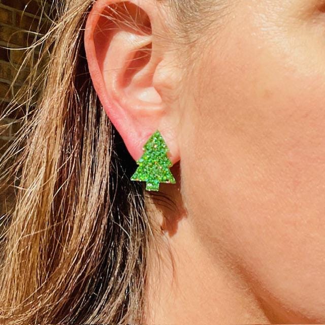 Druzy style Christmas tree stud earrings - Xmas resin jewelry