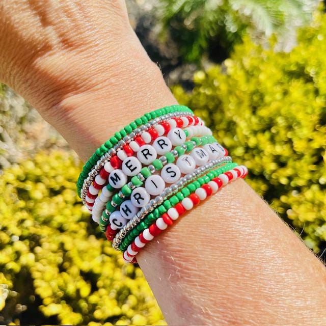 Beaded Christmas  spiral memory wire wrap bracelet
