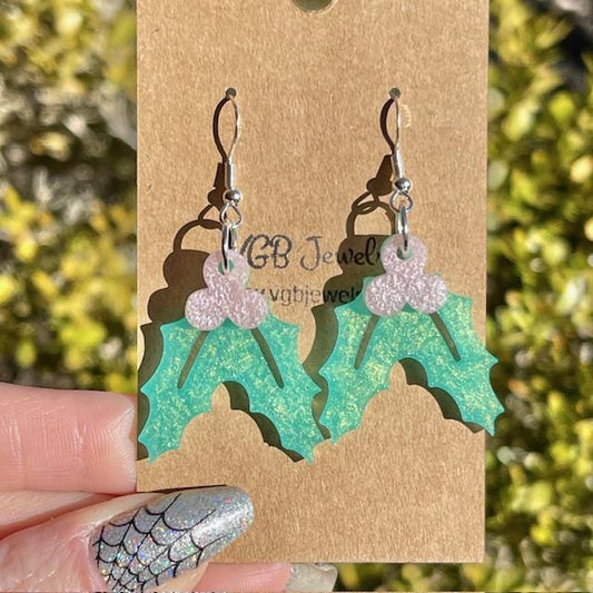 Festive Holly Berry Earrings - Perfect for Holiday Parties - traditional and pastel colors on hook, clip on available