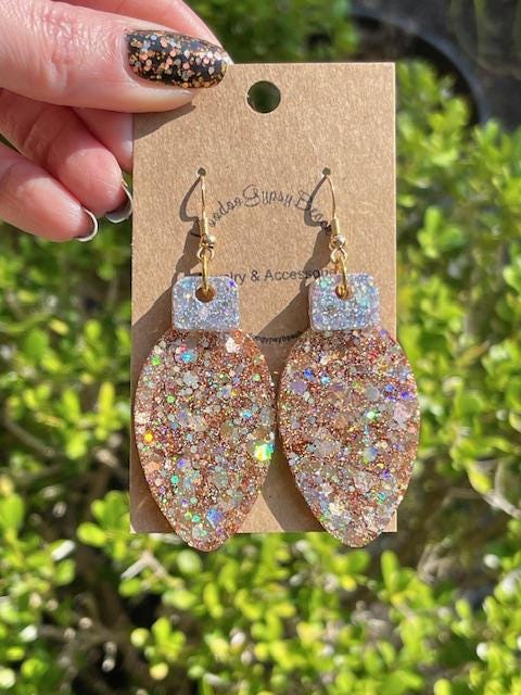 Christmas bulb resin earrings- White, Gold or purple - Xmas light jewelry
