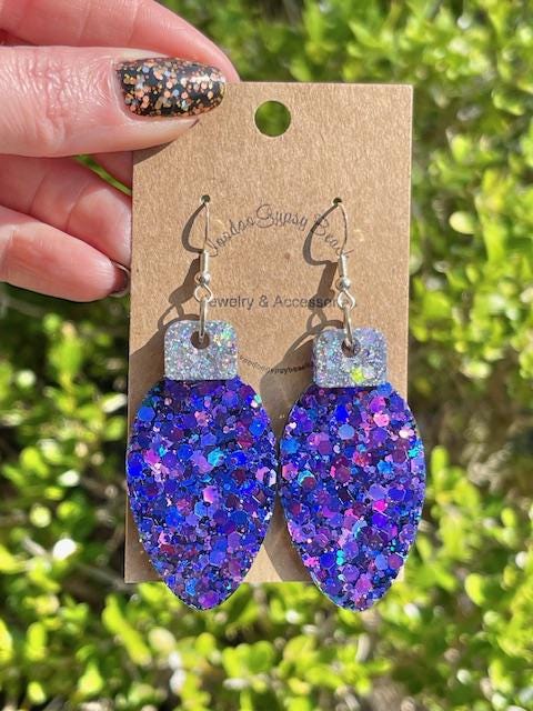 Christmas bulb resin earrings- White, Gold or purple - Xmas light jewelry