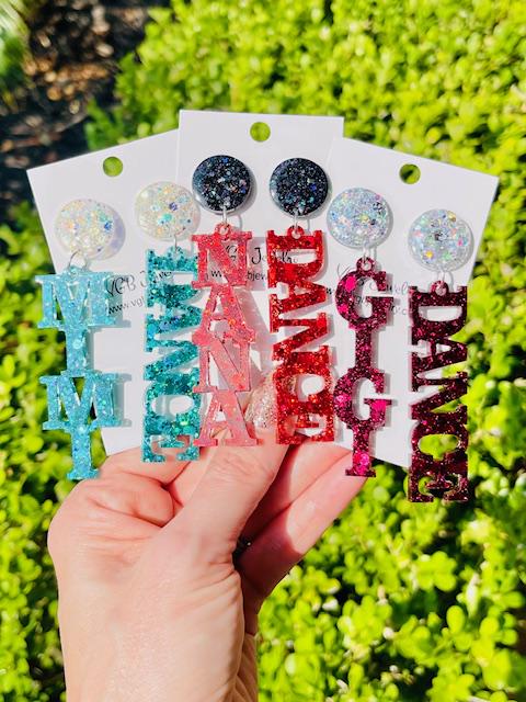 Dance Gigi/Mimi/Nana glitter resin earrings - drill team grandma earrings - customizable - choose your colors - handmade jewelry