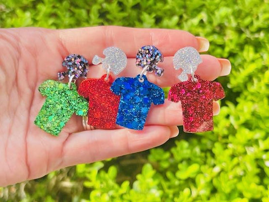 Football Jersey/helmet glitter resin earrings - game day team spirit jewelry