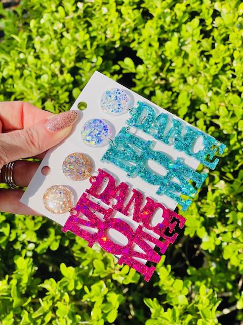 Customizable Dance mom glitter resin earrings - Drill team mom earrings