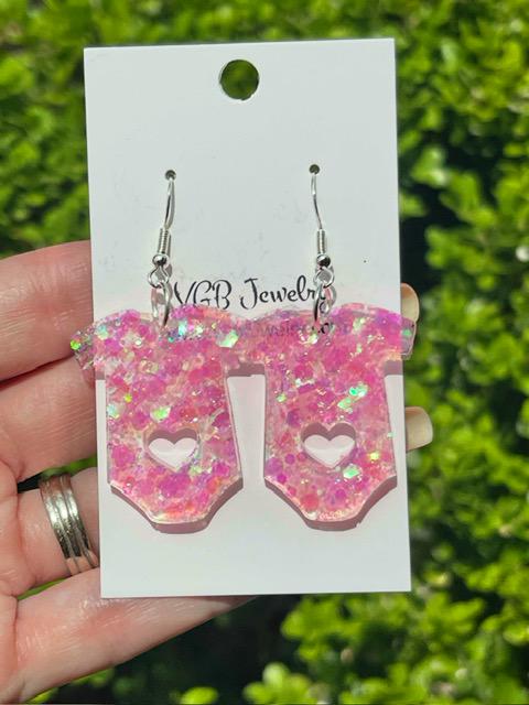Baby Onesie glitter resin earrings - Gender reveal party earrings