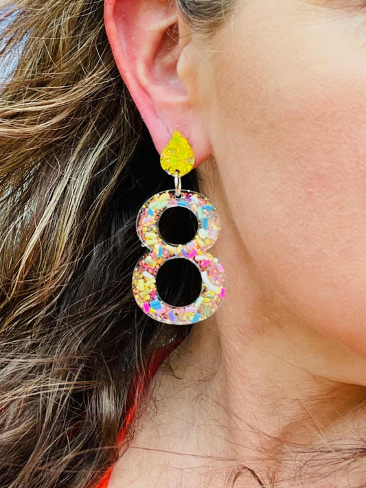 Birthday candle earrings - Number glitter resin earrings