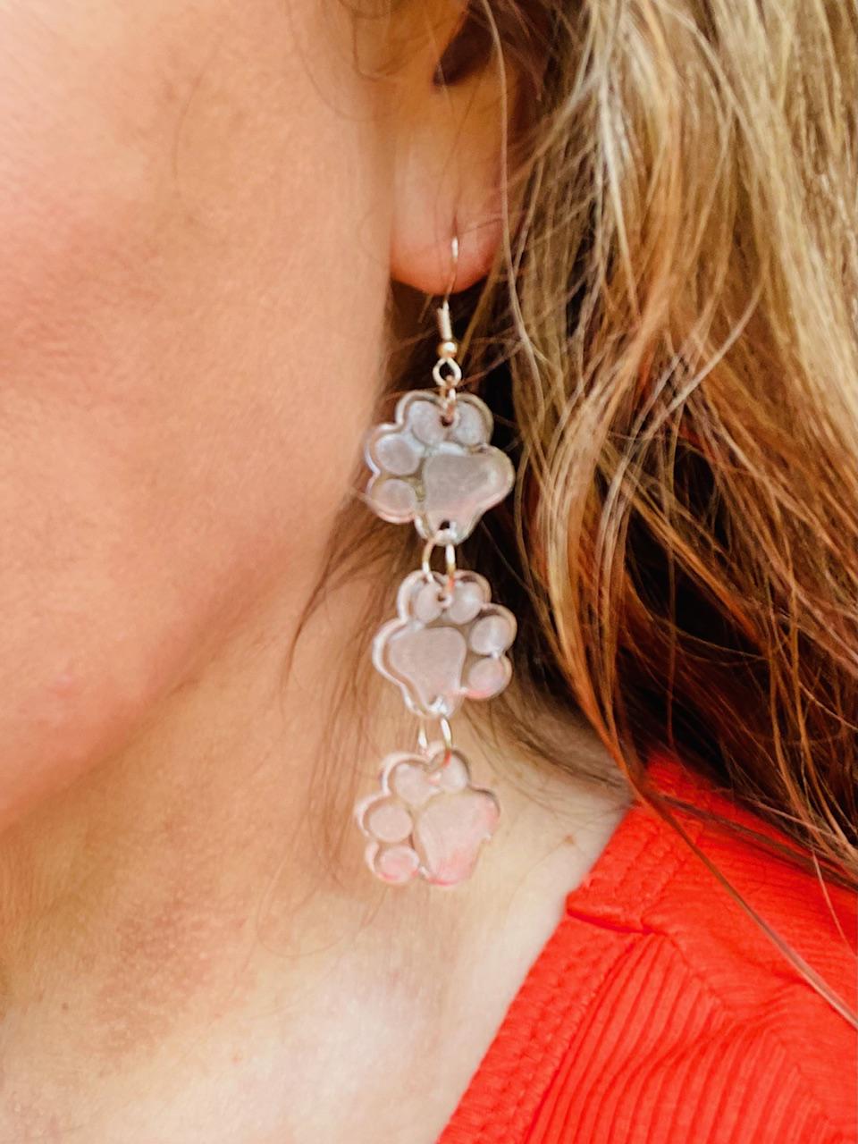 Clear Paw print resin earrings - School spirit earrings - Pet lover earrings