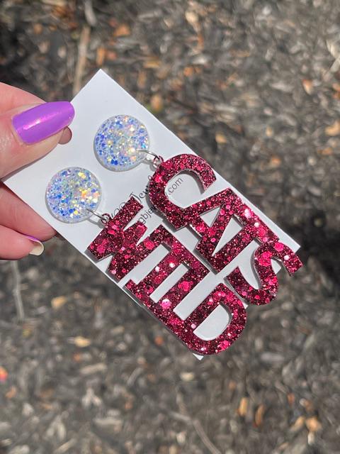 Wildcats glitter resin game day word earrings