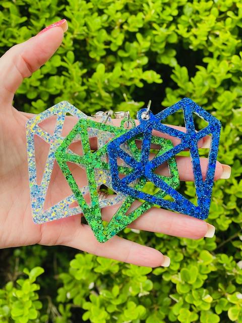 Diamond, Sapphire, Emerald or Ruby glitter resin keychain/bag charm-Pearland Dawson Diamonds drill team-CFHS Emeralds - Dickinson Diamonds