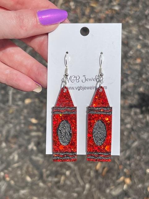 Colorful Crayon Earrings | Glitter Resin Dangles with Hand-Painted Details