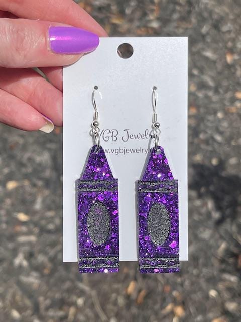 Colorful Crayon Earrings | Glitter Resin Dangles with Hand-Painted Details