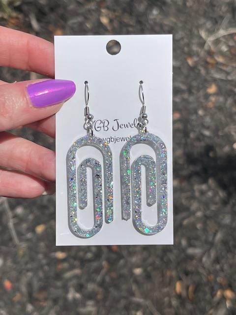 Silver paperclip glitter resin Earrings | Glitter Resin Dangles | Gift for teacher