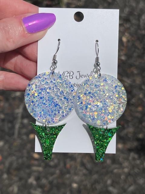 Lightweight Golf ball & Tee resin earrings - handcrafted - Multiple colors - handmade jewelry