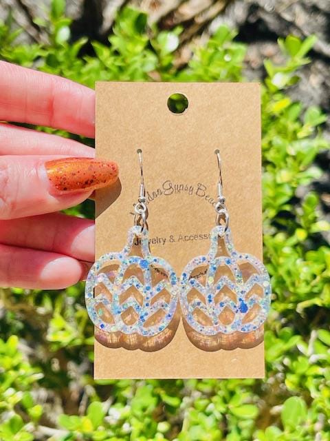 Glitter resin Chevron pumpkin earrings - multiple colors - resin earrings - handcrafted - handmade jewelry