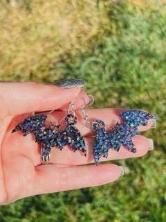 Halloween glitter resin bats - resin earrings - handcrafted