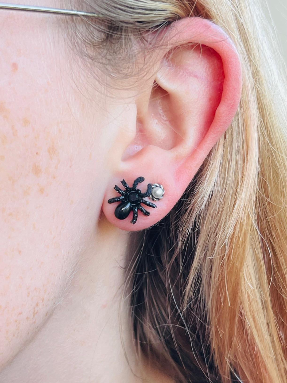 Black Glitter bug Stud Earrings – Creepy Cute Halloween Jewelry – Small Resin Bug Earrings for Costume or Everyday
