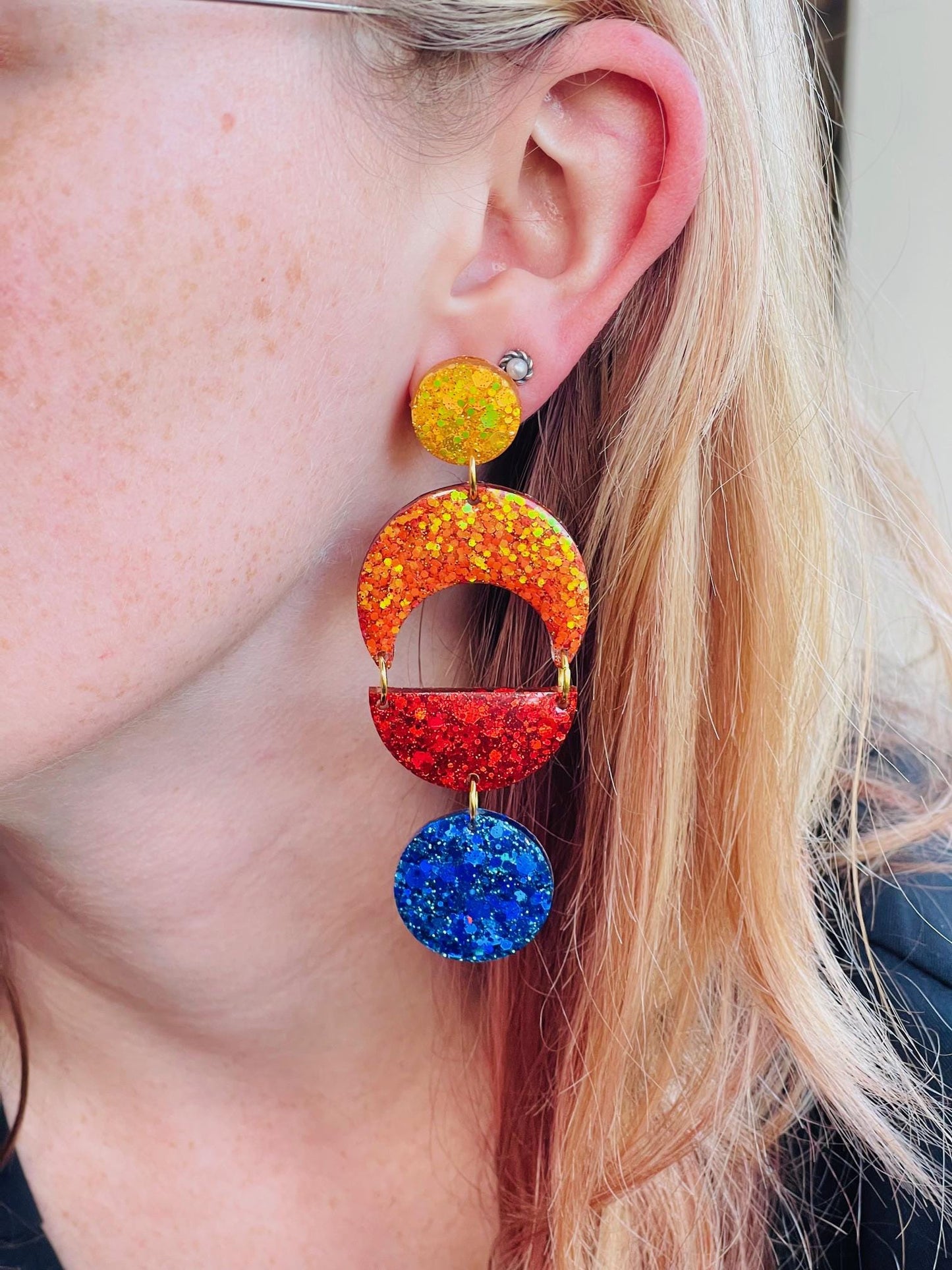 Game Day Color Block glitter resin earring - handcrafted - handmade jewelry